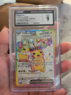 2024 Pokemon Pikachu EX #219/191 Surging Sparks Ultra Rare English, CGC 9 - Image 1