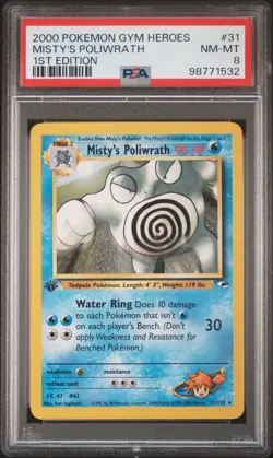 2000 POKEMON GYM HEROES 1ST ED #31 MISTY'S POLIWRATH PSA 8 - Image 1