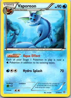 Vaporeon 22/98 - XY - Ancient Origins Uncommon Pokemon TCG LP - Image 1