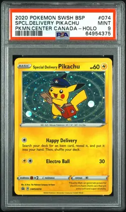 2020 Pokemon SWSH BSP Special Delivery Pikachu Center Canada #074 PSA 9 - Image 1