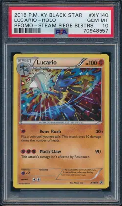 2016 Pokemon XY Black Star XY140 Lucario Holo Promo Steam Siege Blisters PSA 10 - Image 1