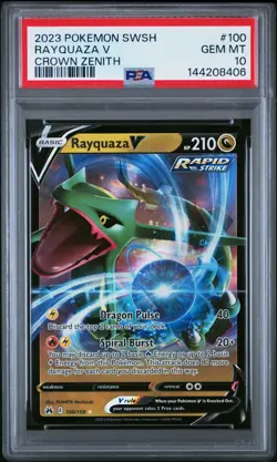 2023 Pokemon Sword & Shield SWSH Rayquaza V Crown Zenith #100 PSA 10 Gem Mint - Image 1
