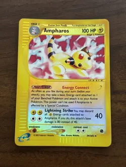 2002 Pokemon TCG - Ampharos - 34/165 - Rare - Reverse Holo - Expedition - Image 1