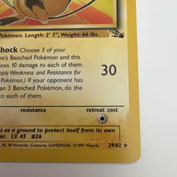 Pokemon Raichu Fossil Rare 29/62 90 HP Stage 1 Unlimited 1999 English - Image 5
