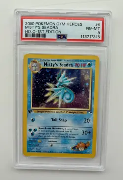 🔥 FRESH GRADE 2000 POKEMON GYM HEROES HOLO-1ST ED #9 MISTY'S SEADRA PSA 8 NM-MT - Image 1