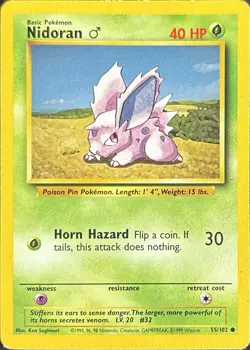 Nidoran M 55/102 Common Base Set Unlimited Pokemon Lightly Played - Image 1