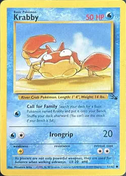 Krabby 51/62 Common Fossil Pokemon Unlimited Lightly Played - Image 1