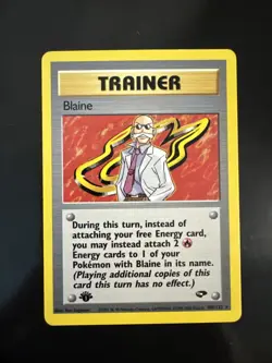 Pokemon TCG Trainer Blaine Unlimited Gym Challenge Set 100/132 NM 1st Edition - Image 1