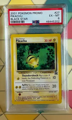 2001 Pokemon Promo Card #27 Black Star PIKACHU, PSA 6 - Image 1