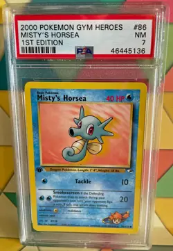 2000 Pokemon Card Gym Heroes 1st Ed. MISTY'S HORSEA 86/132, PSA 7 - Image 1