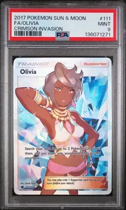 Pokemon Sun & Moon Crimson Invasion Olivia 111/111 Full Art PSA 9 Mint - Image 1