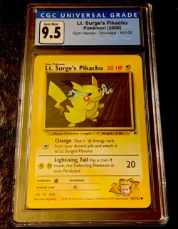 2000 POKEMON GYM HEROES LT SURGE’S PIKACHU #81 -CGC 9.5 GEM MINT RARE- PSA 10! - Image 1