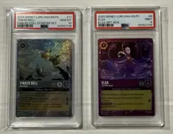 Disney Lorcana PSA 10 Tinker Bell And PSA 9 Elsa Glimmer Foil Promos - Image 1