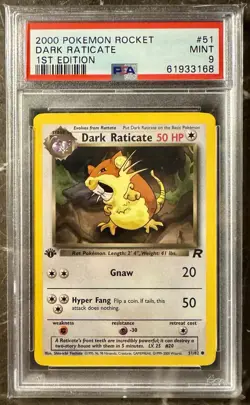 2000 Pokemon Rocket 1st Edition #51 Dark Raticate 51/82 PSA 9 Mint - Image 1