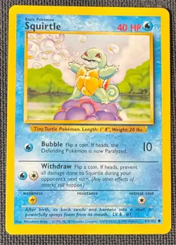 SQUIRTLE 63/102 COMMON BASE SET UNLIMITED POKEMON MP/LP - Image 1