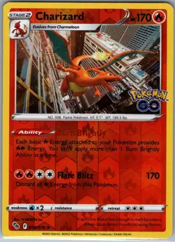Charizard 010/078 Reverse Holo Pokemon GO - Pokemon Card - NM - Image 1