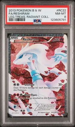 2013 POKEMON B&W LEGEND TREASURES RADIANT COLL #RC22 FULL ART/RESHIRAM PSA 8 - Image 1