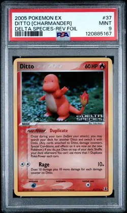 2005 POKEMON EX DELTA SPECIES #37 DITTO [CHARMANDER]-REVERSE FOIL PSA 9 - Image 1