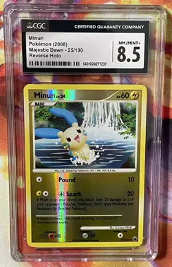 2008 Pokemon EX Majestic Dawn #25/100 Minun Reverse Holo CGC 8.5 Low Pop - Image 1