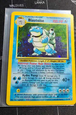 Pokemon TCG Blastoise 2/130 Swirl Base Set 2 Holo Rare Card Vintage LP - Image 1