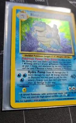 Pokemon TCG Blastoise 2/130 Swirl Base Set 2 Holo Rare Card Vintage LP - Image 2