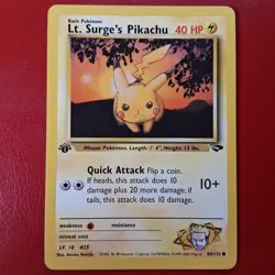 Lt. Surge's Pikachu 84/132 Gym Challenge Regular First Edition Pokemon Card LP - Image 1