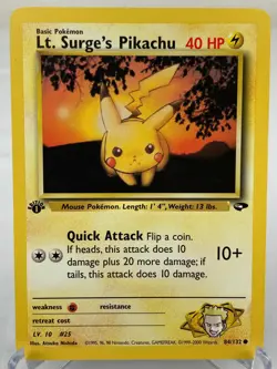 Lt. Surge's Pikachu 84/132 Gym Challenge WOTC Pokemon Card 1st Edition - LP - Image 1