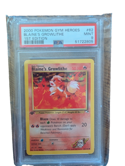 Blaine's Growlithe 1st Edition Gym Heroes PSA 9 Mint Pokemon Card - Image 1