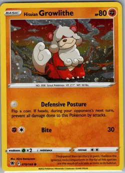 Hisuian Growlithe (Cosmos Holo) 070/189 Holo - Pokemon Card - NM - Image 1