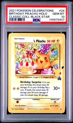 2021 POKEMON CELEBRATIONS CLASSIC COLL #24 BIRTHDAY PIKACHU-HOLO PSA 10 - Image 1