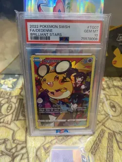 2022 POKEMON SWORD & SHIELD BRILLIANT STARS #TG07 FULL ART/DEDENNE PSA 10 - Image 1