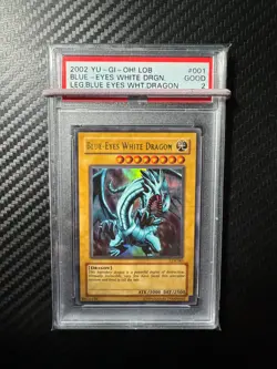2002 Yugioh LOB-001 Blue-Eyes White Dragon PSA 2 Ultra Rare - Image 1