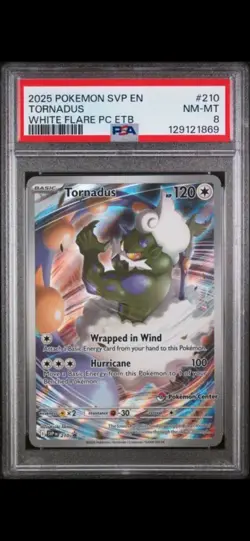 2025 POKEMON SVP WHITE FLARE POKEMON CENTER ETB PROMO #210 TORNADUS PSA 8 - Image 1