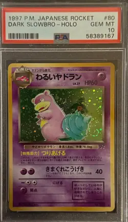 POKEMON DARK SLOWBRO 1997 JPN ROCKET #80 HOLO PSA 10 “Fart Swirl Magic!” - Image 1