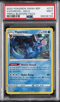 2020 POKEMON SWSH BLACK STAR PROMO TRIPLE BLISTERS PACK #072 VAPOREON-HOLO PSA 9 - Image 1