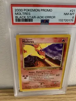 2000 POKEMON PROMO BLACK STAR TOSHINAO AOKI ERROR #21 MOLTRES PSA 8 - Image 3