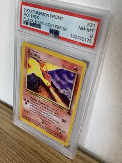 2000 POKEMON PROMO BLACK STAR TOSHINAO AOKI ERROR #21 MOLTRES PSA 8 - Image 5