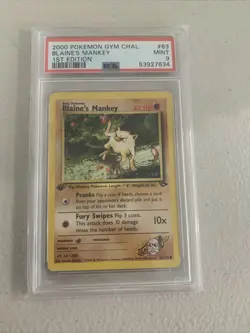 2000 Pokemon Gym Challenge 1st Edition Blaine's Mankey 63/132 PSA 9 Mint - Image 1