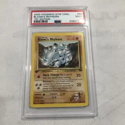 2000 Pokemon Gym Challenge 1st Edition Blaine's Rhyhorn 65/132 PSA 9 Mint - Image 1