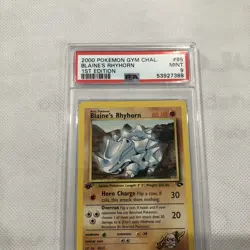2000 Pokemon Gym Challenge 1st Edition Blaine's Rhyhorn 65/132 PSA 9 Mint - Image 2