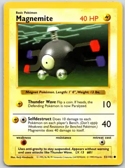 POKEMON BASE SET SHADOWLESS MAGNEMITE 53/102 COMMON UNLIMITED MP - Image 1