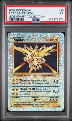 2002 POKEMON LEGENDARY COLLECTION #19 ZAPDOS-REVERSE FOIL PSA 1 - Image 1