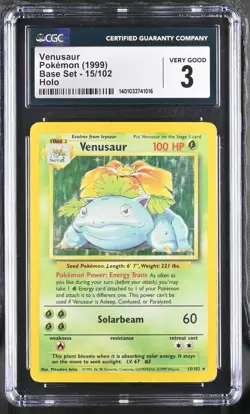 Pokemon Venusaur 015/102 Base Set Holo WOTC 1999 CGC 3 - Image 1
