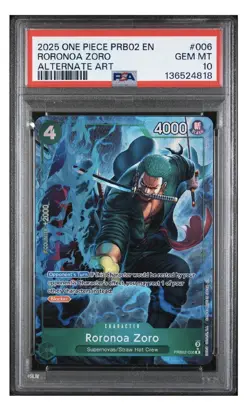 One Piece PRB02-006 Roronoa Zoro Alternate Alt Art Parallel ENG Foil - PSA 10 - Image 1