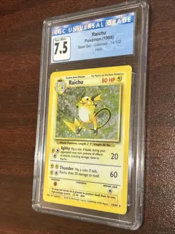 Pokemon TCG Vintage Raichu 14/102 1999 Base Set Holo Rare Graded CGC 7.5 NM - Image 3