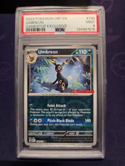 2023 POKEMON SV OBSIDIAN FLAMES GAMESTOP EXCLUSIVE UMBREON #130 PSA 9 MINT - Image 1