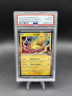 2025 Pokemon Destined Rivals Team Rocket's Zapdos Game Stop Exclusive #70 PSA 10 - Image 1