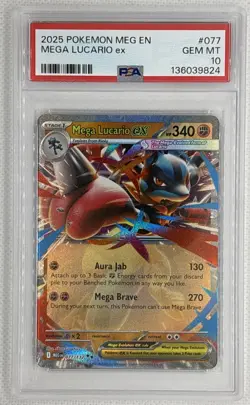 2025 Pokemon Mega EN Mega Lucario ex #77 PSA 10 Gem Mint 🌶🥵 - Image 1