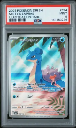 2025 Pokemon DRI EN Misty's Lapras Illustration Rare #194 PSA 9 MINT - Image 1