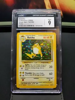 CGC 9 MINT Raichu 1999 Base Set Unlimited 14/102 Holo Pokemon Card - Image 1